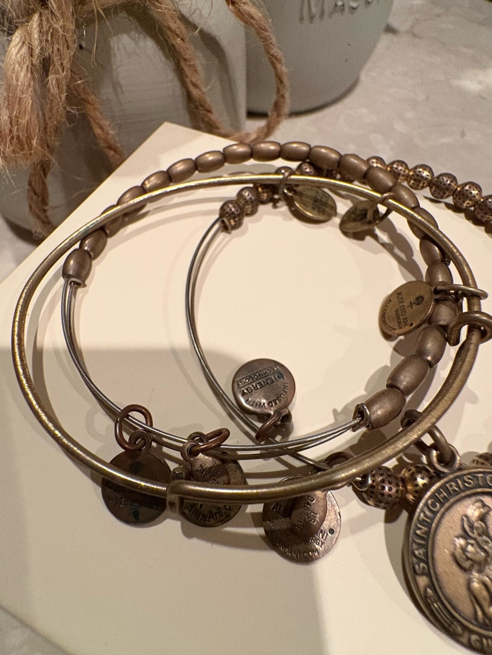 Alex and Ani Antique Gold St. Christopher Charm Bangle Set - Picture 2 of 3